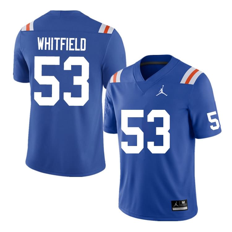 Men's NCAA Florida Gators Chase Whitfield #53 Stitched Authentic Nike Blue Throwback College Football Jersey PNS1265UV